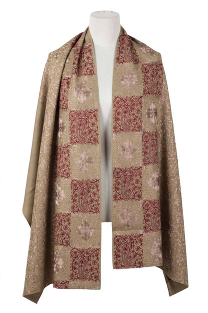 Beige Pashmina Aari Embroidery Shawl