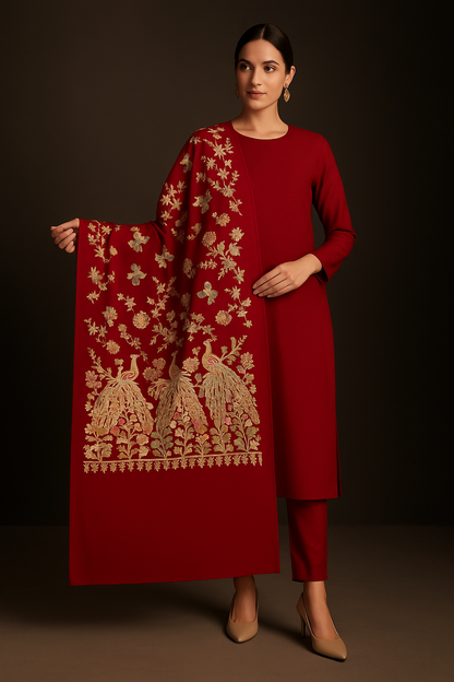 Peacock embroidery shawl