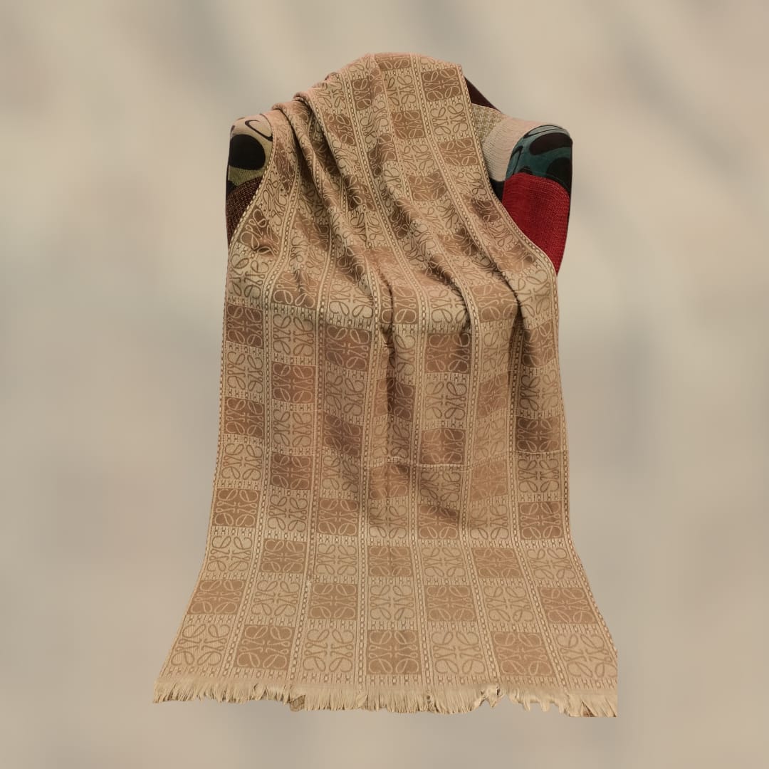 Elegant Beige Wool Stoler  Geometric Floral Pattern