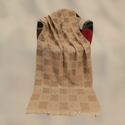Elegant Beige Wool Stoler  Geometric Floral Pattern