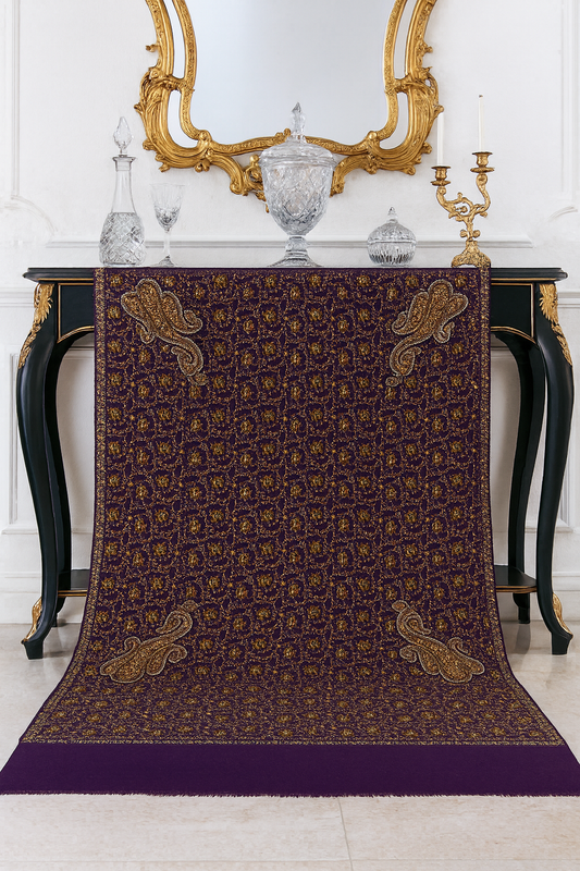 Luxury Pashmina Needle Embroidery Shawl Deep Purple Elegance