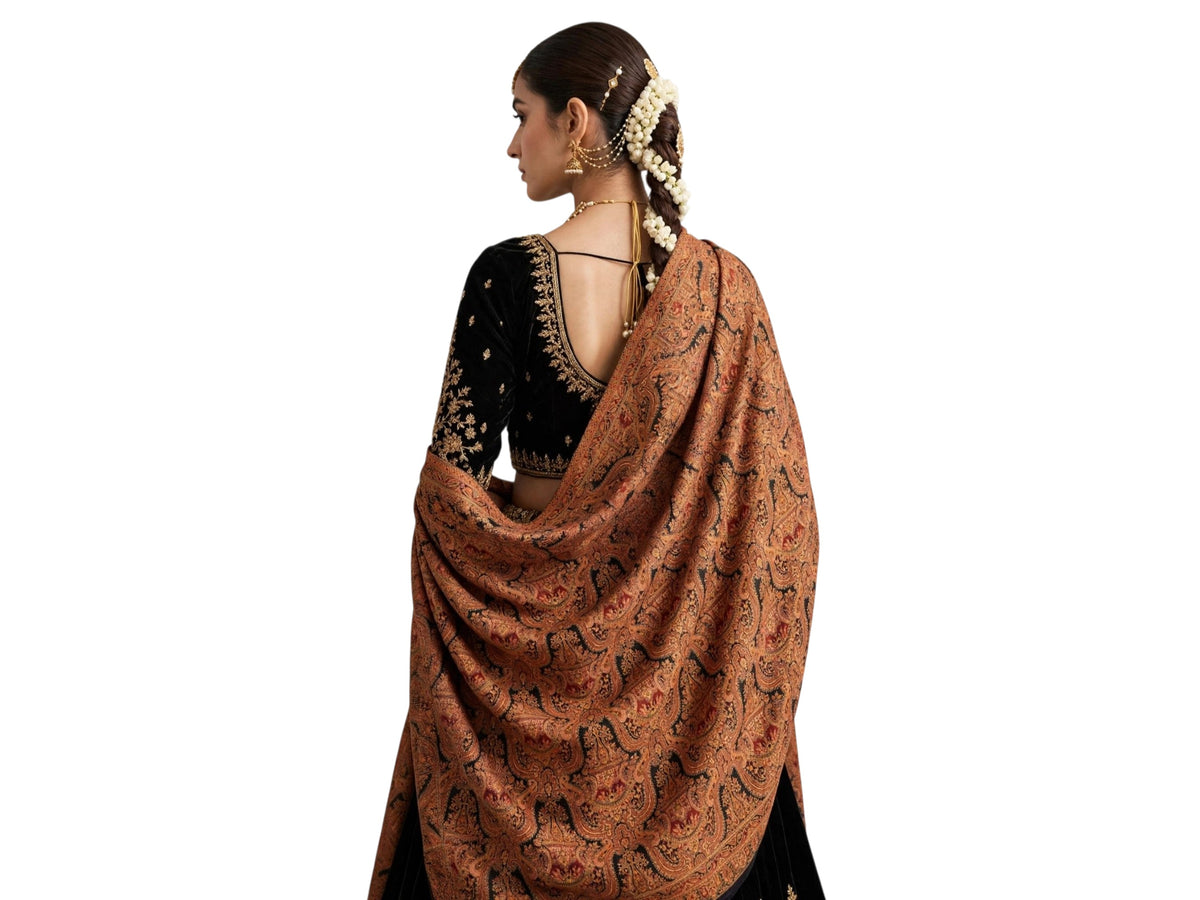 Luxury Black Kani Jama Shawl Pashmina Silk Zari Shawl Bridal Wedding Wrap