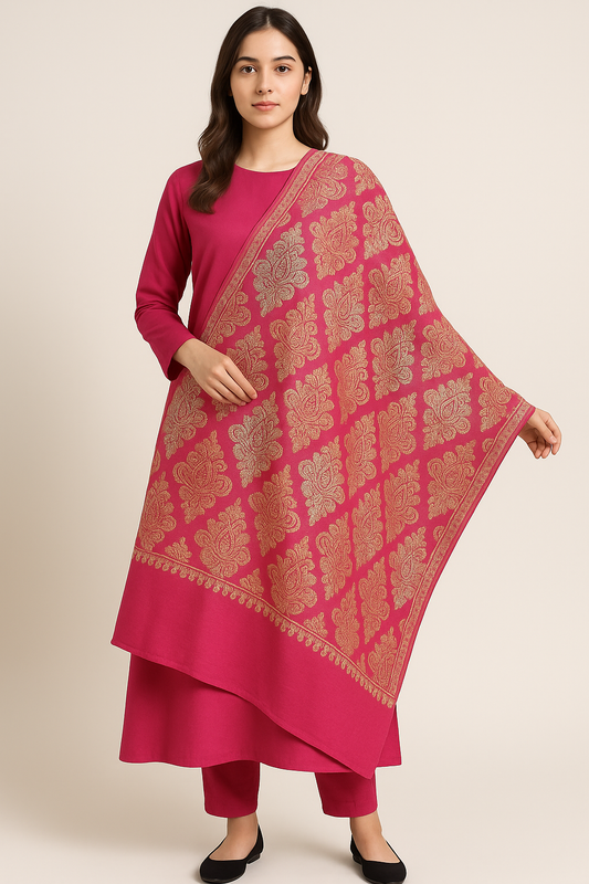 Luxury Pink & Gold Jacquard Pashmina Shawl