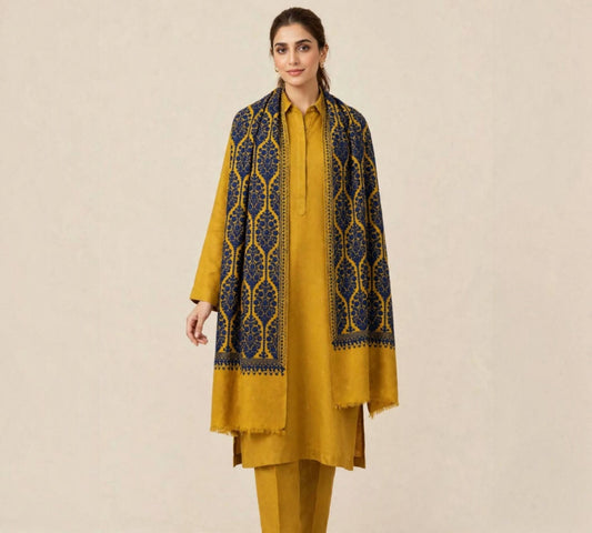 Royal Heritage Pashmina Aari Embroidery Shawl - Kashmiri Aari Work