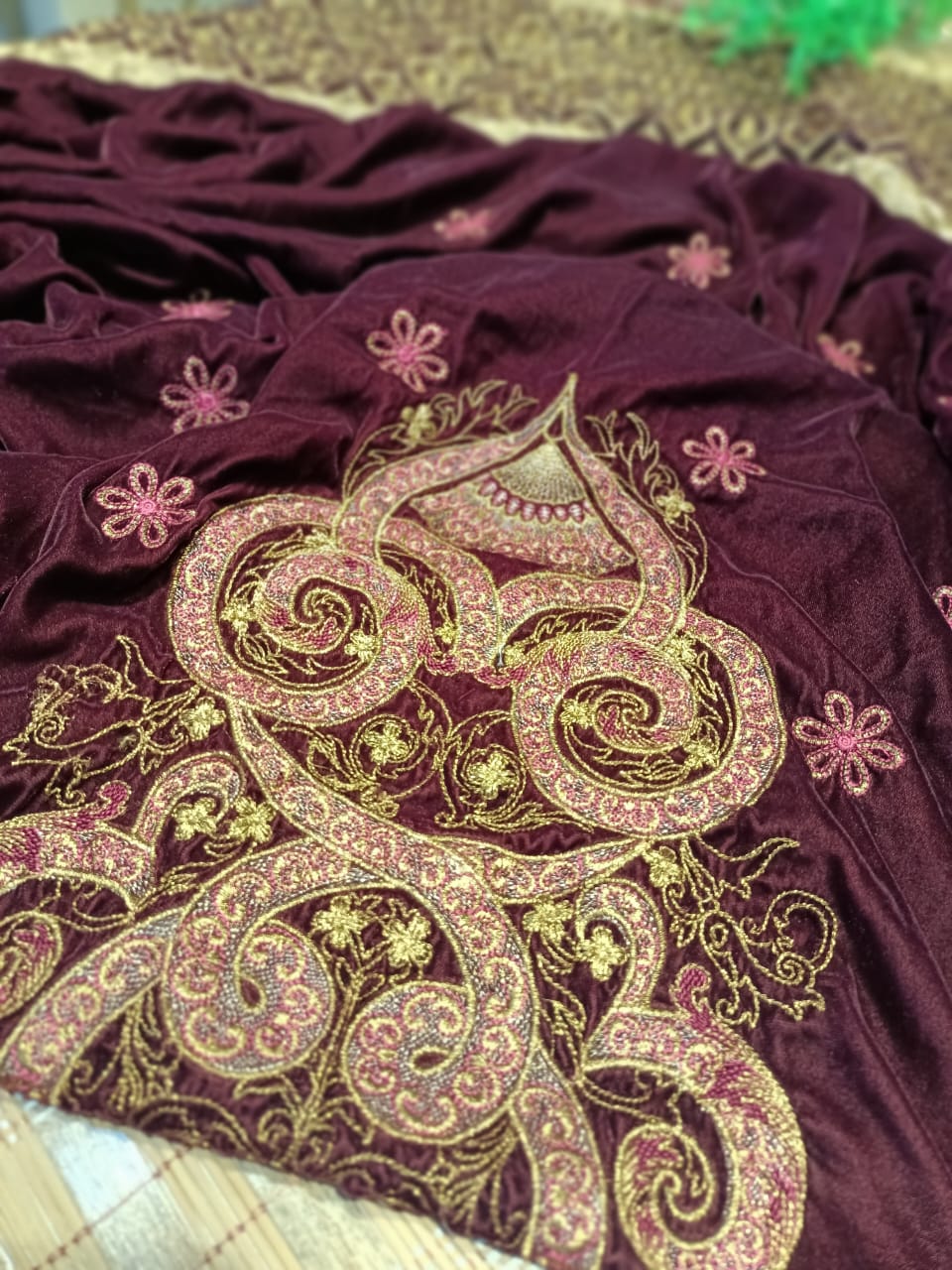Velvet embroidered shawl
