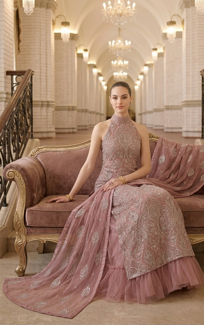 Dusty Pink Paisley Embroidered
