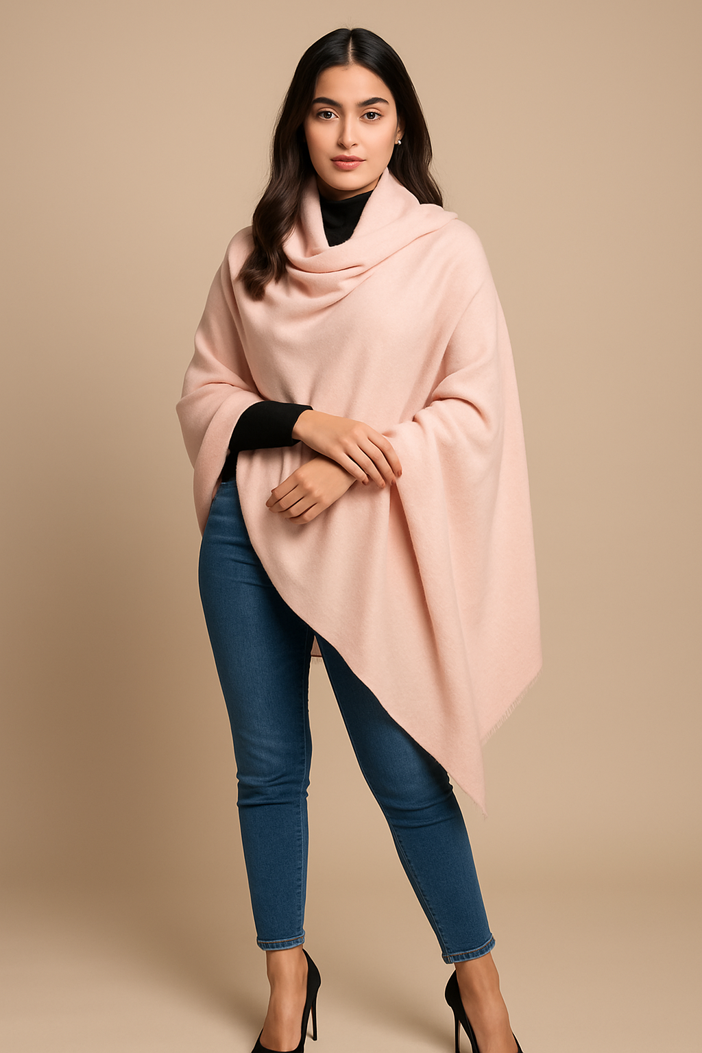 Soft Pastel Pink Winter Stoler  Herringbone Weave