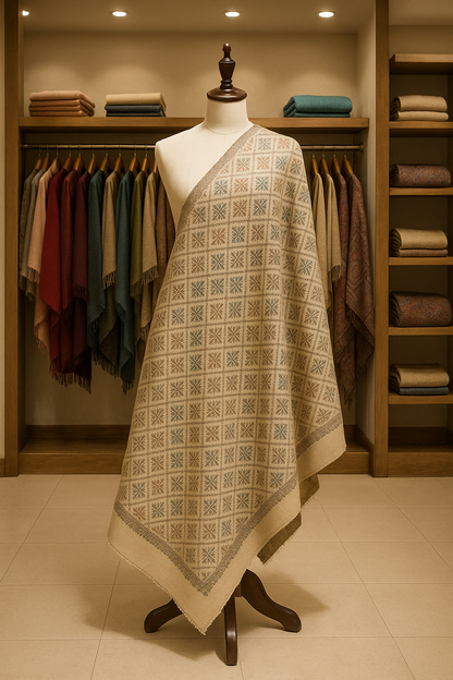 Elegant Needle Embroidery Pashmina Shawl Beige Motif