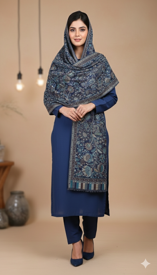Kani Mini Shawl – Blue Floral Weave