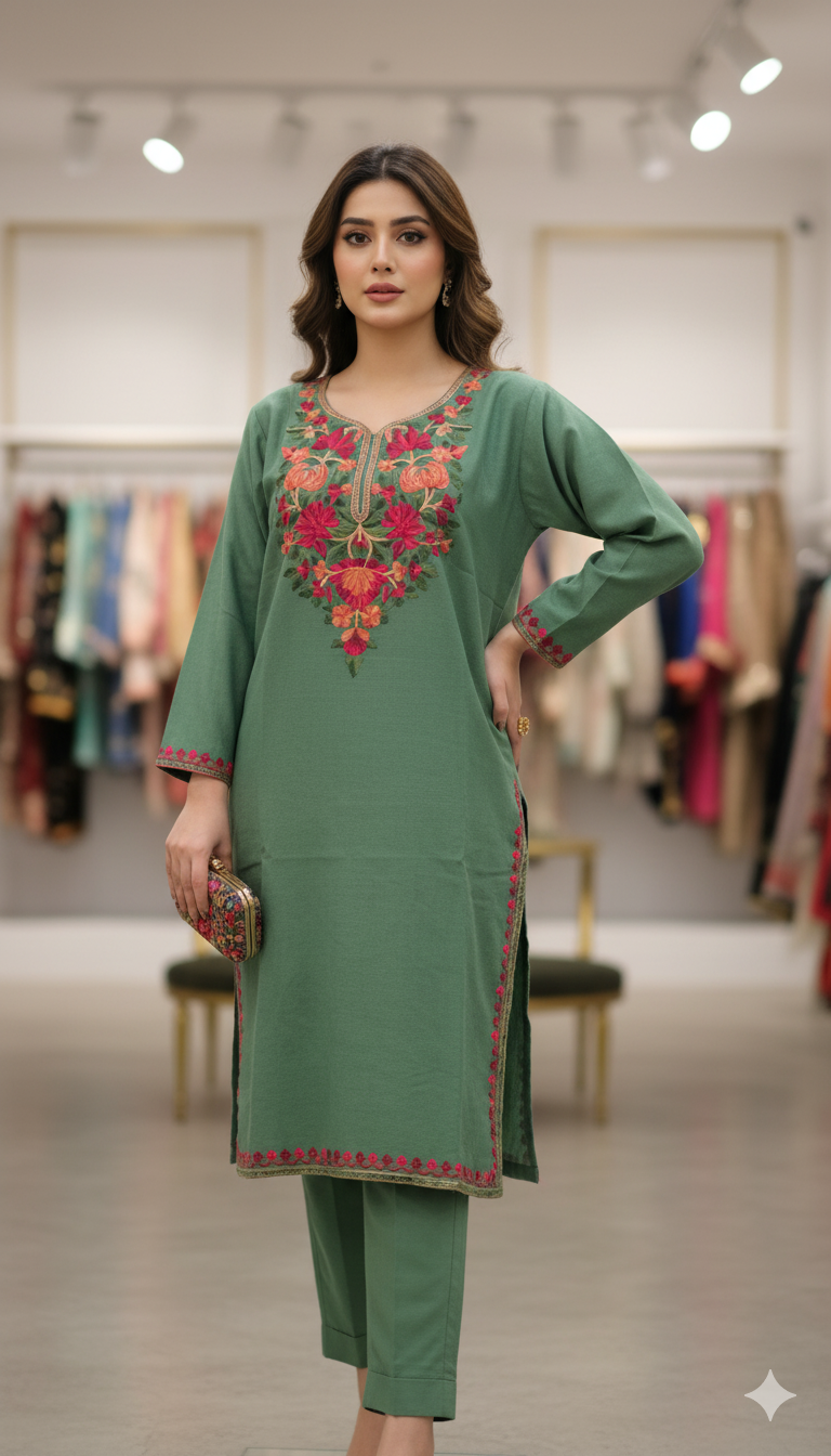 Green-hued Kurta with intricate