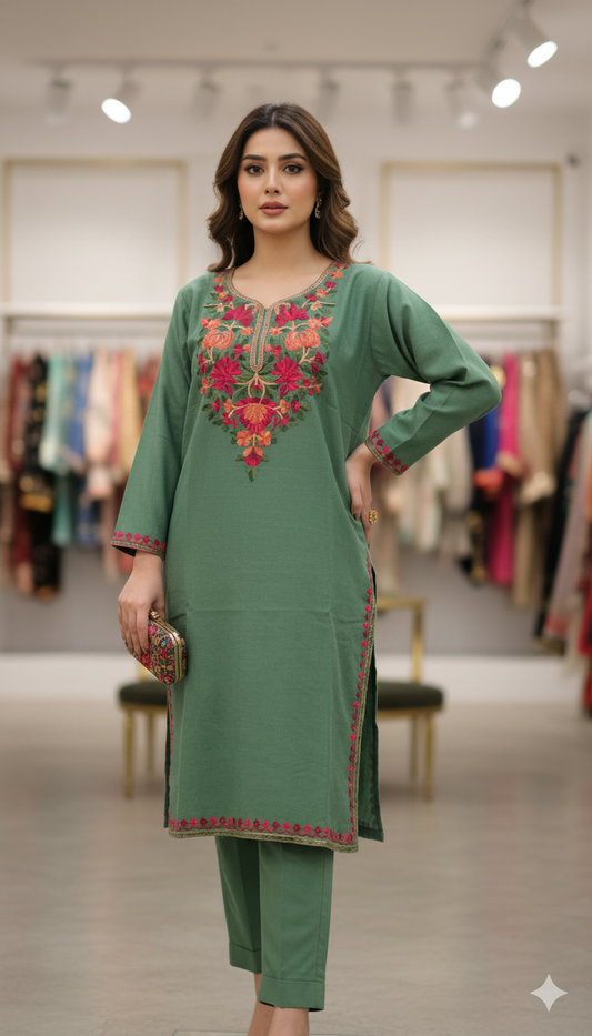 Green-hued Kurta with intricate