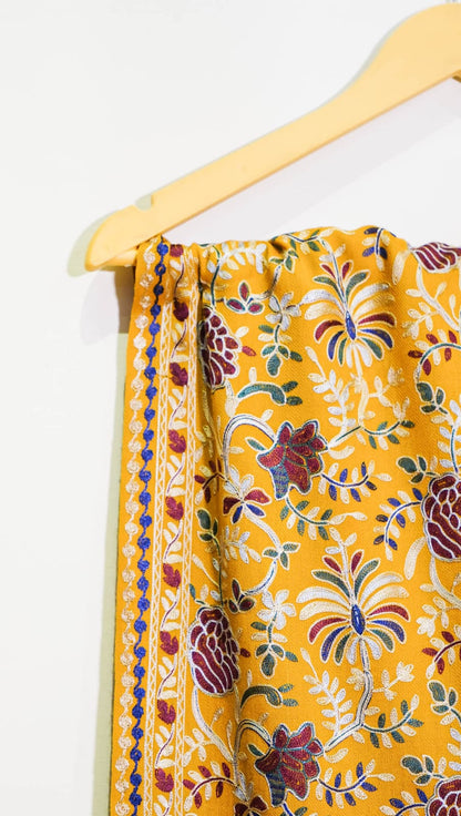 Mustard Pashmina Shawl with Traditional Kalamkar Embroidery