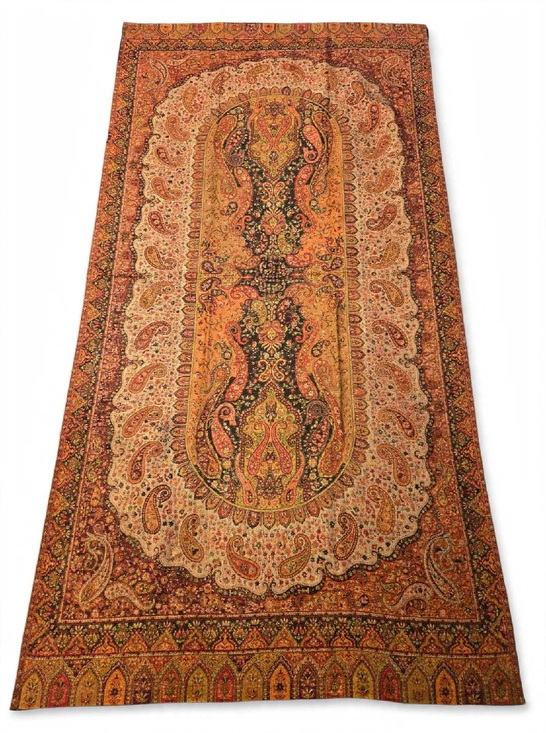 Heritage Jama Silk Zari Shawl Rust Orange & Gold Paisley Work