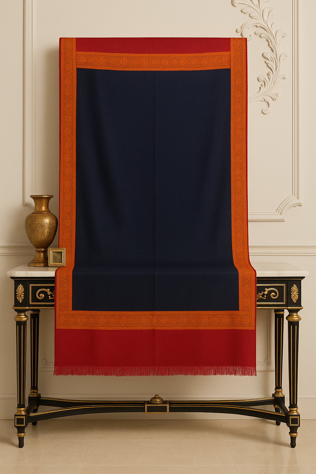 Navy & Maroon Pashmina Shawl with Aari Embroidered Border