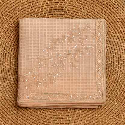 Peach Beige Embroidered Lawn Dupatta Elegant Evening Charm