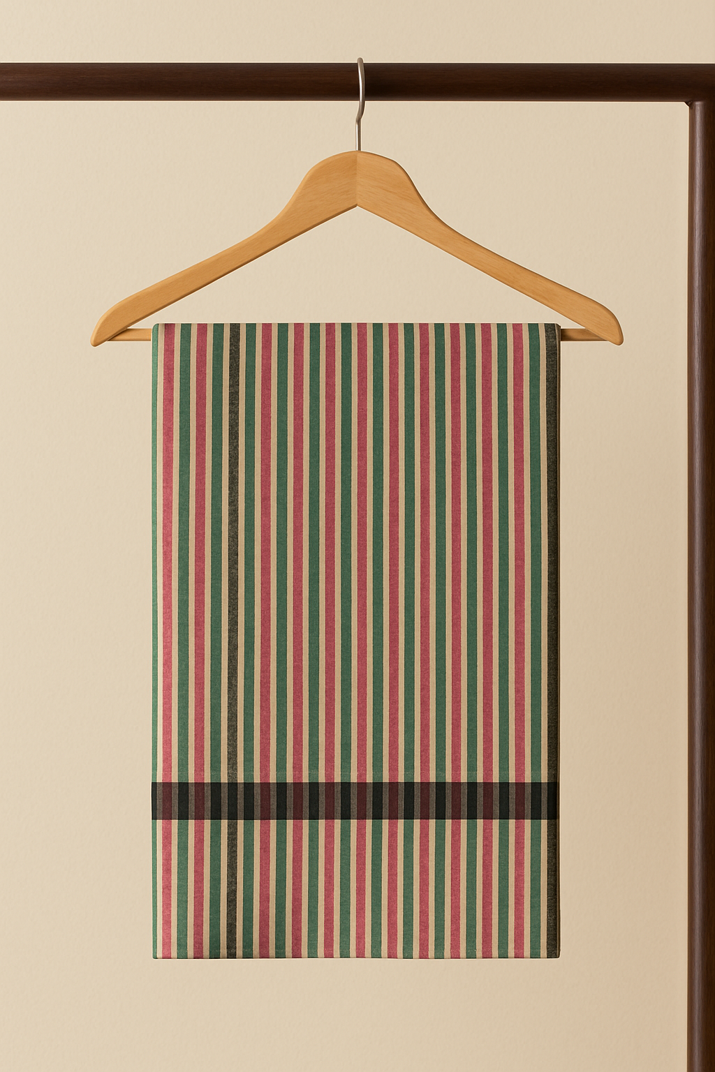 Classic Striped Printed Pashmina Shawl Red & Green on Beige