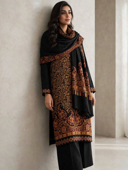 Raat Ki Rani Black Royal Kani Pashmina 3-Piece Suit