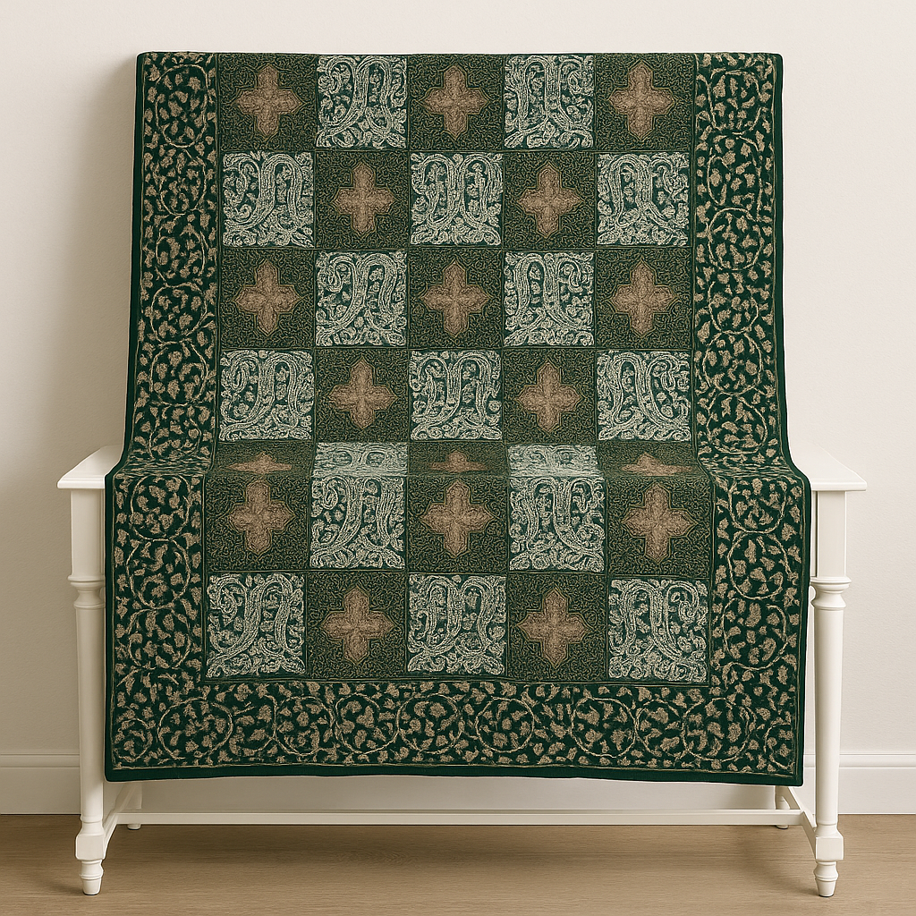 Emerald Green & Beige Aari Embroidered Pashmina Shawl