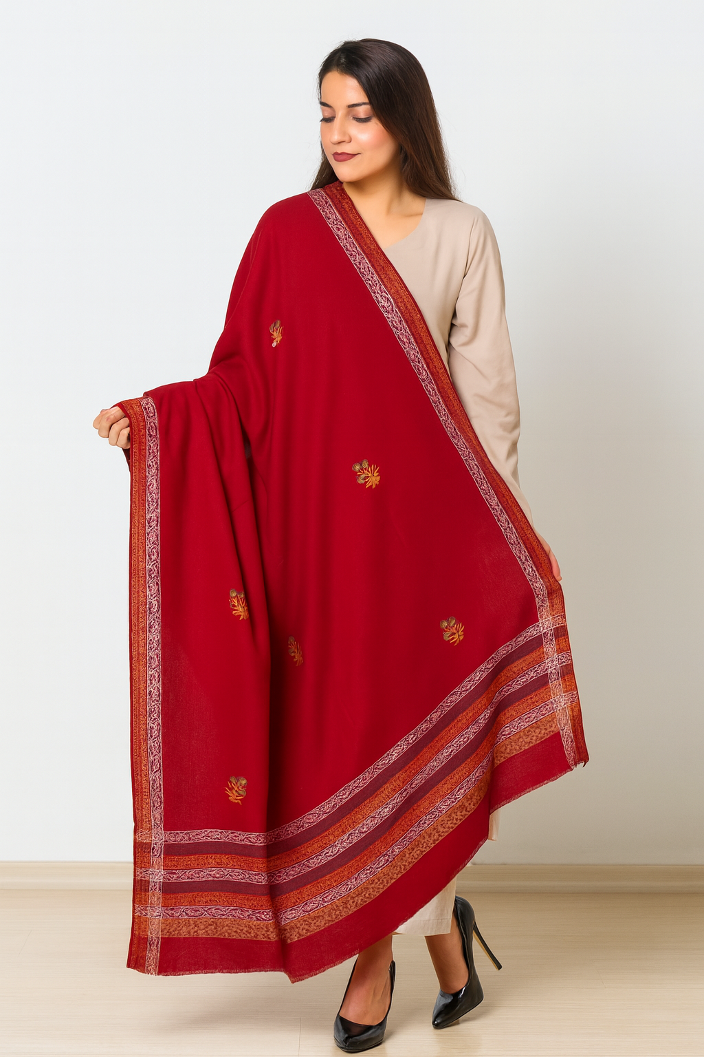 Red Pashmina Block Print Shawl