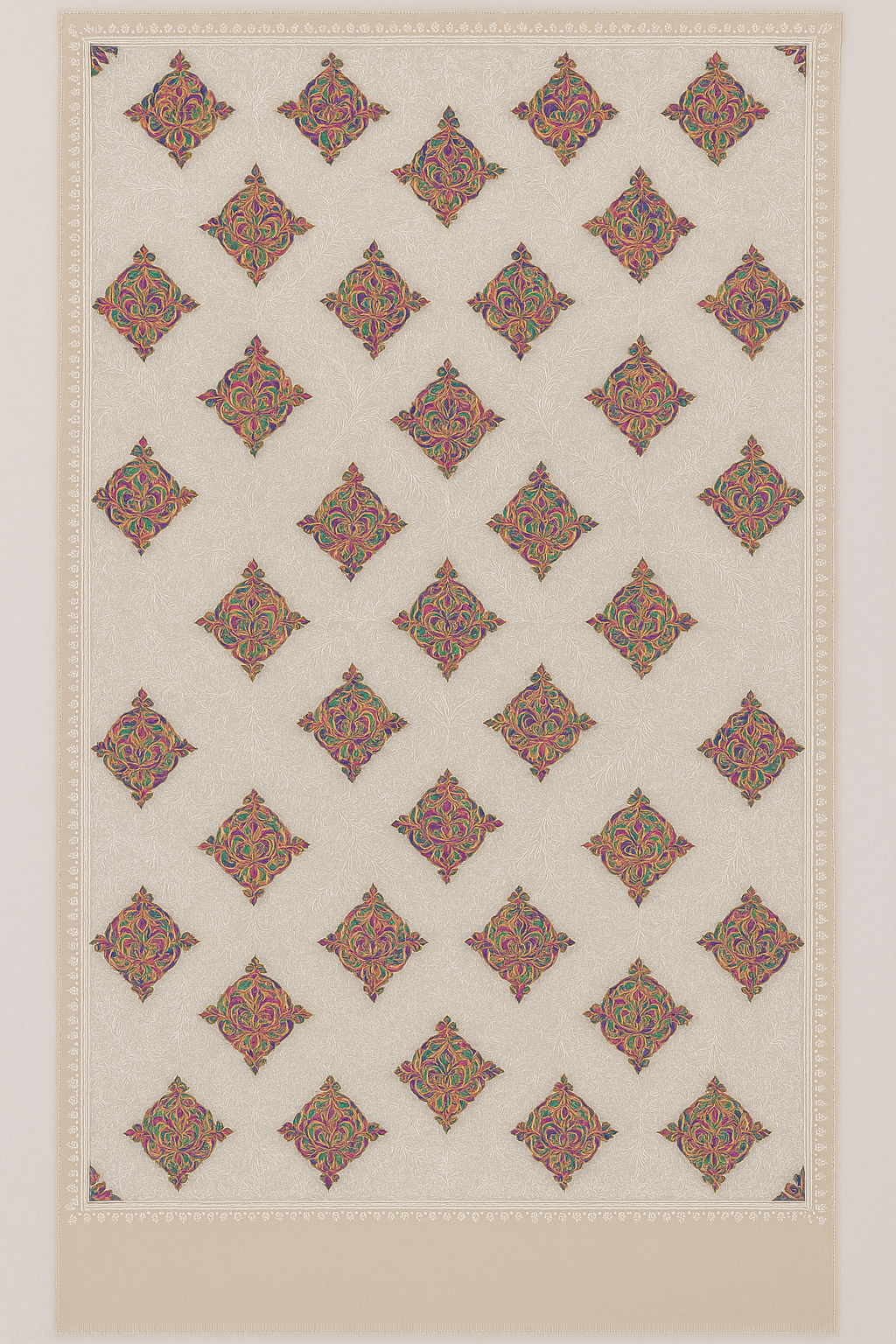 Luxury Pashmina Aari Embroidered Shawl  Ivory Beige with Multicolor