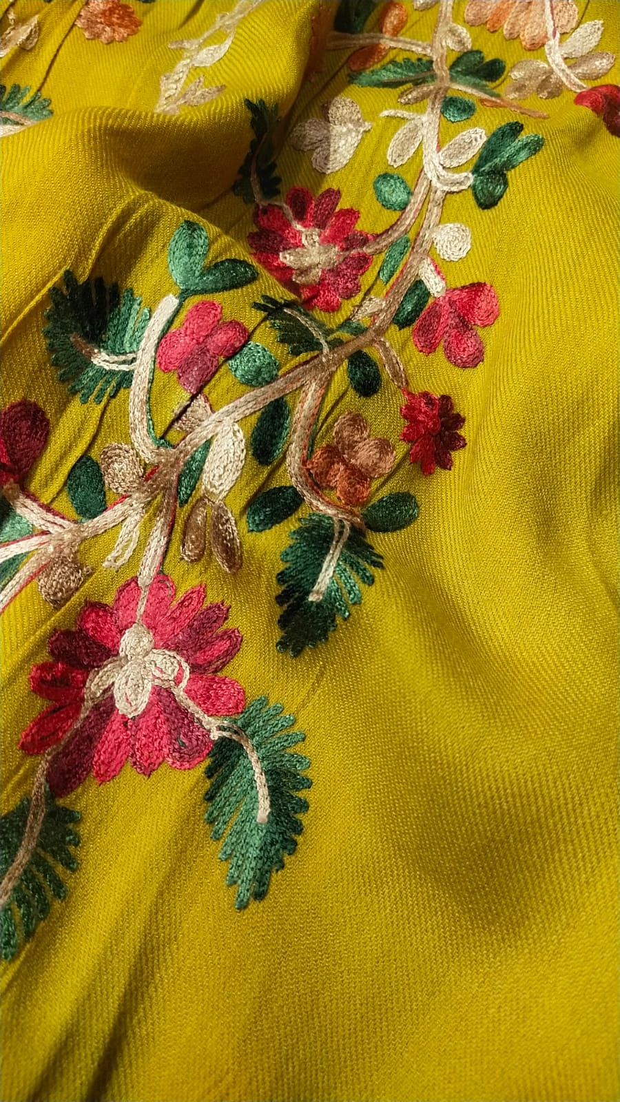 The Saffron Bloom: Embroidered Pashmina Kaftan