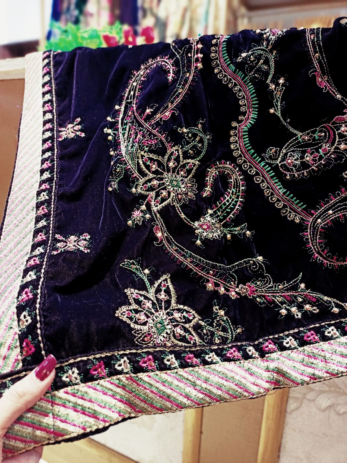 Velvet embroidered shawl