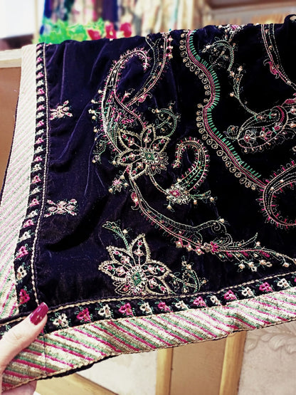 Velvet embroidered shawl