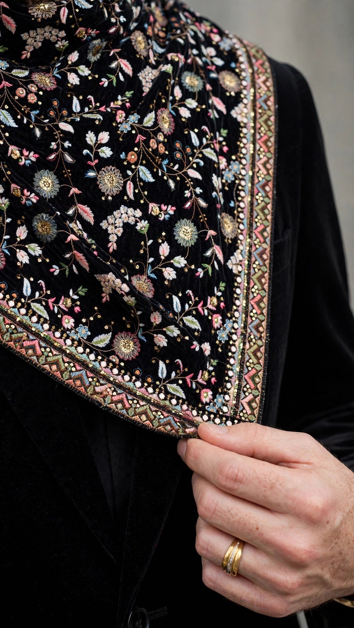 Raah-e-Shab Black Heavily Embroidered Velvet Shawl