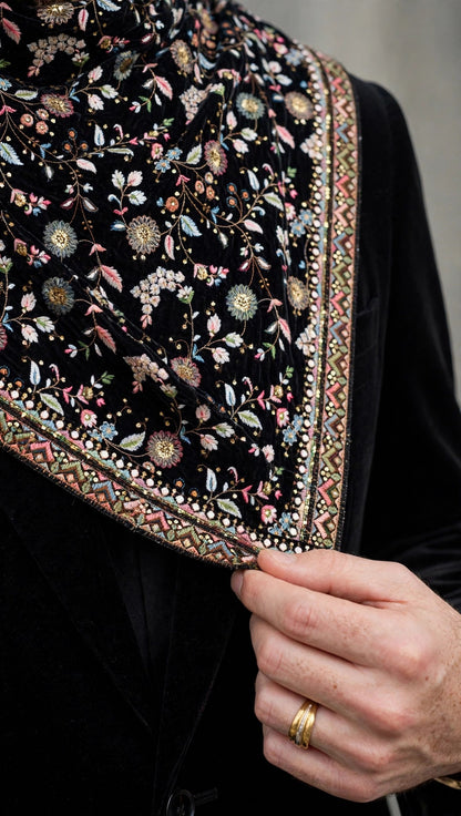 Raah-e-Shab Black Heavily Embroidered Velvet Shawl