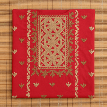 Embroidered Red Unstitched Lawn Shirt – 2PC