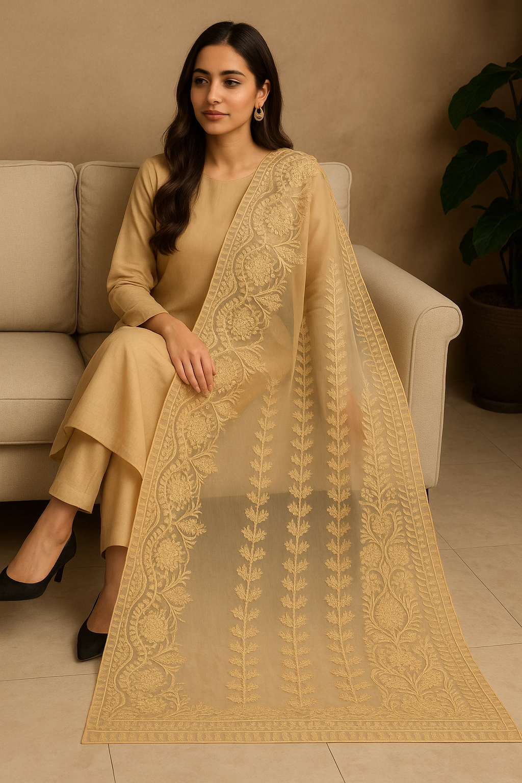 Organza Aari Embroidery Dupatta