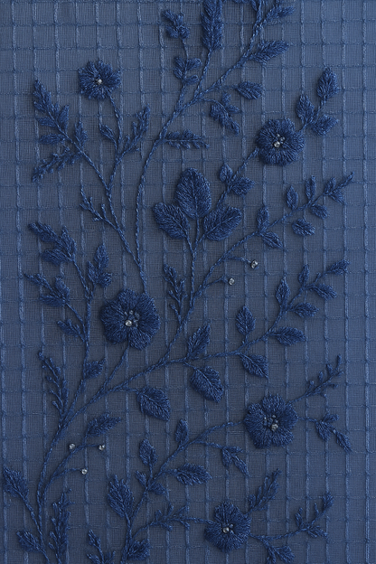 Navy Blue Lawn Thread & Stone Embroidered Dupatta