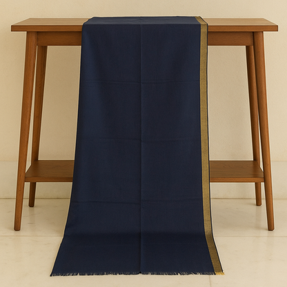 Zari border pashmina shawl navy blue