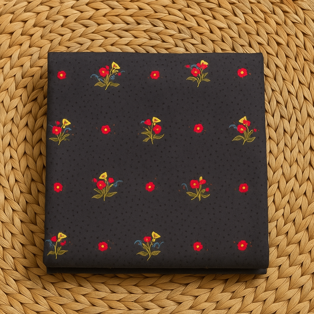 Chikankari Embroidered Lawn Unstitched Shirt Dark Grey Floral Motif