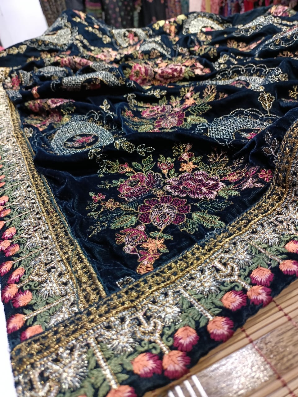 Velvet embroidered shawl