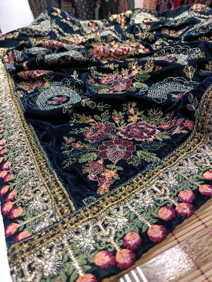 Velvet embroidered shawl