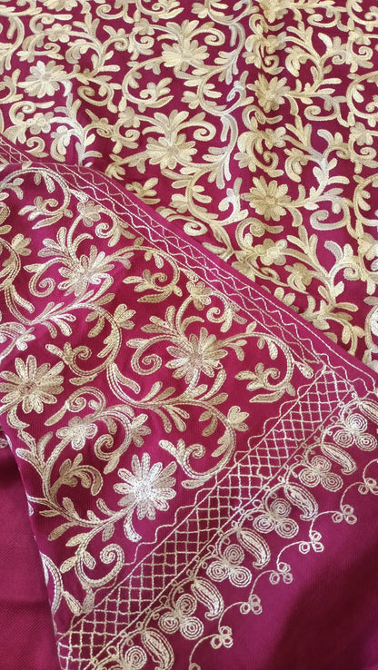 Red & Gold Embroidered Shawl with Maroon Suit