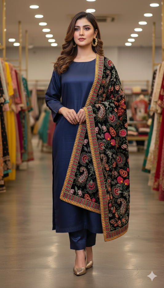 Luxury Velvet Embroidered Shawl