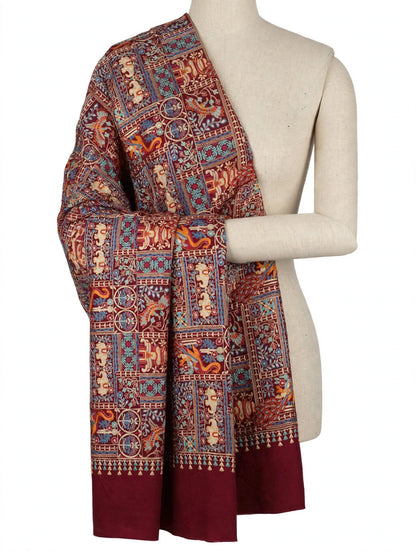 Maroon Mughal Garden Pashmina Shawl