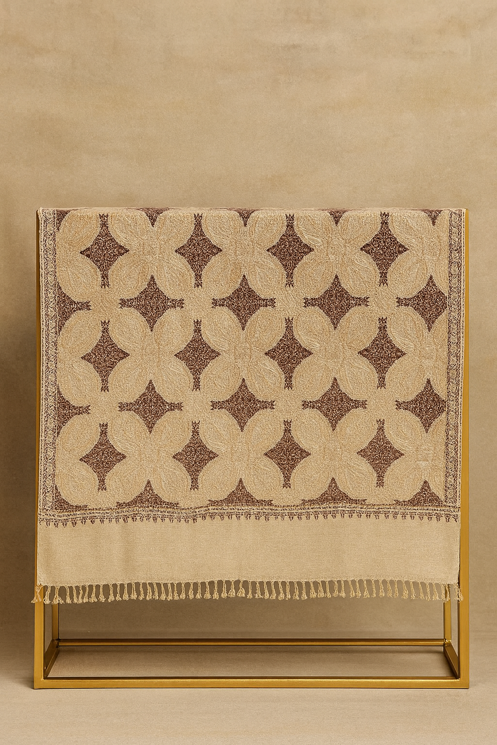 Elegant Pashmina Shawl with Aari Embroidery –Beige & Brown