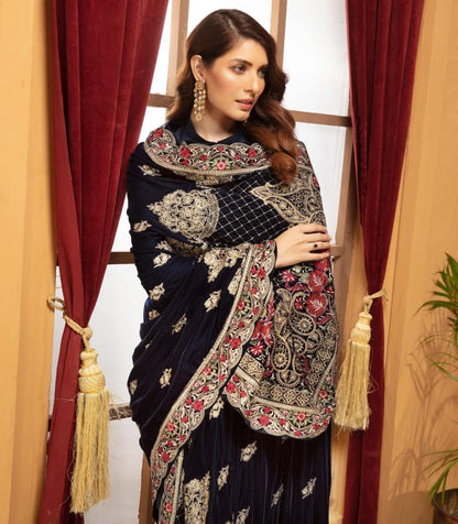 Velvet embroidered shawl