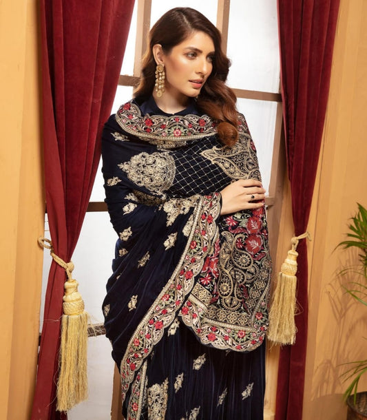 Velvet embroidered shawl