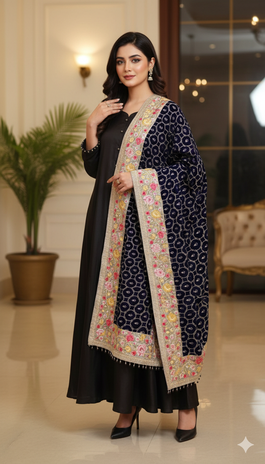 Luxury Velvet Embroidered Shawl