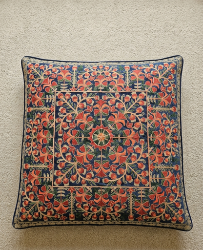 Floral Medallion Embroidered Silk Floor Cushion