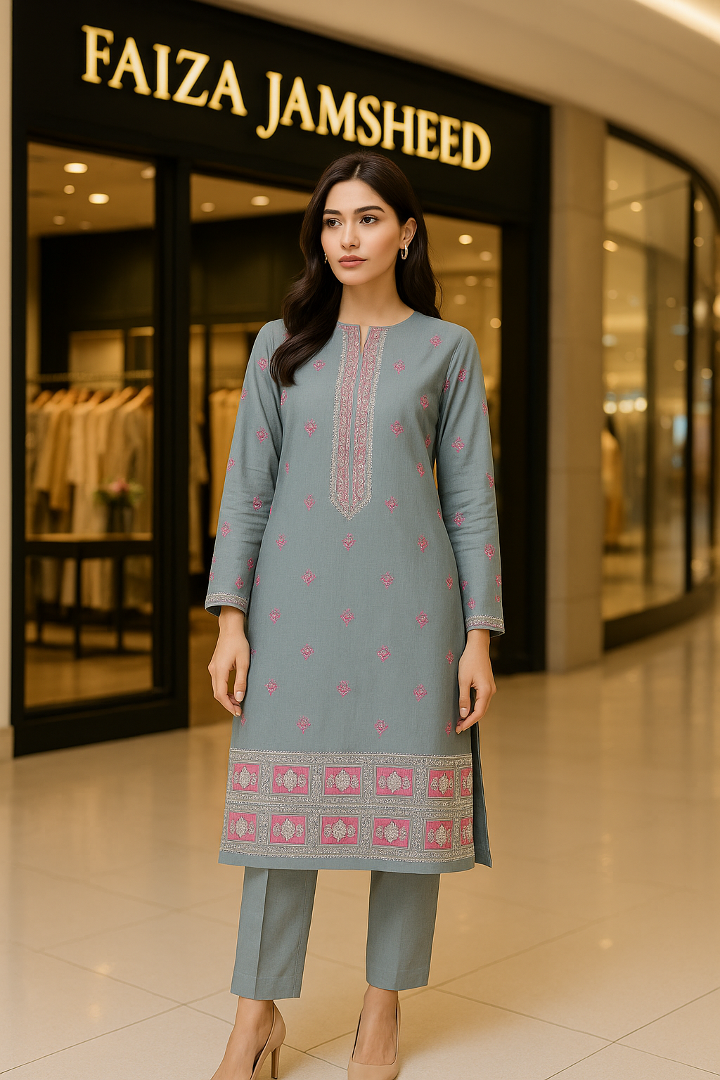 Powder Grey Pink Embroidered Lawn 2-Piece