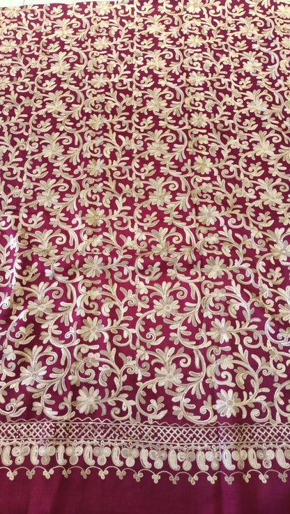 Red & Gold Embroidered Shawl with Maroon Suit