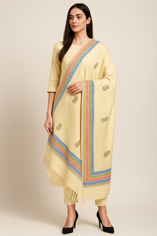 Elegant Multicolor Block Print Pashmina Shawl