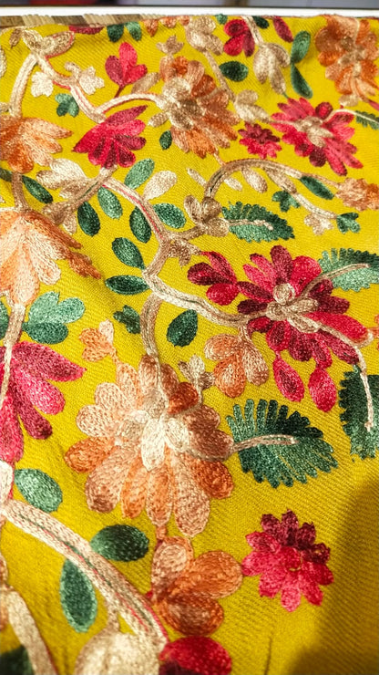 The Saffron Bloom: Embroidered Pashmina Kaftan