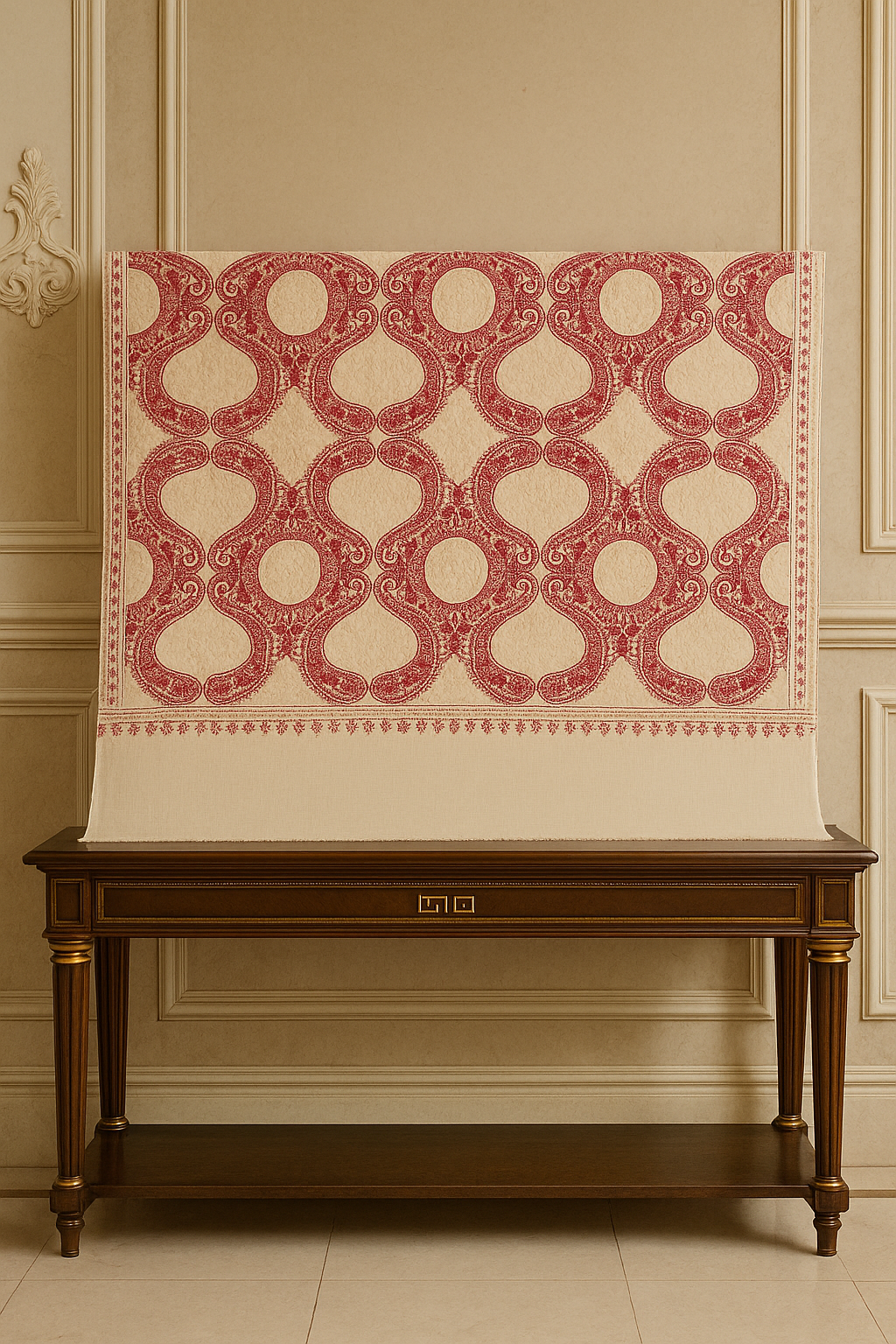 Beige Pashmina Shawl with Red Aari Embroidery