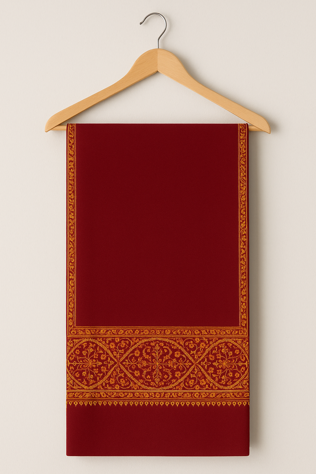 Maroon Pashmina Shawl with Mustard Embroidery Border